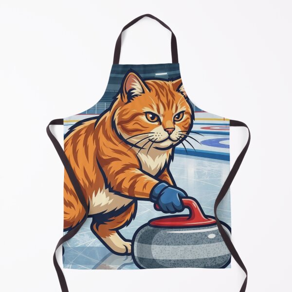 Item preview, Ginger Tabby Cat Curling Athlete Illustration designed and sold by HappySproutArt.