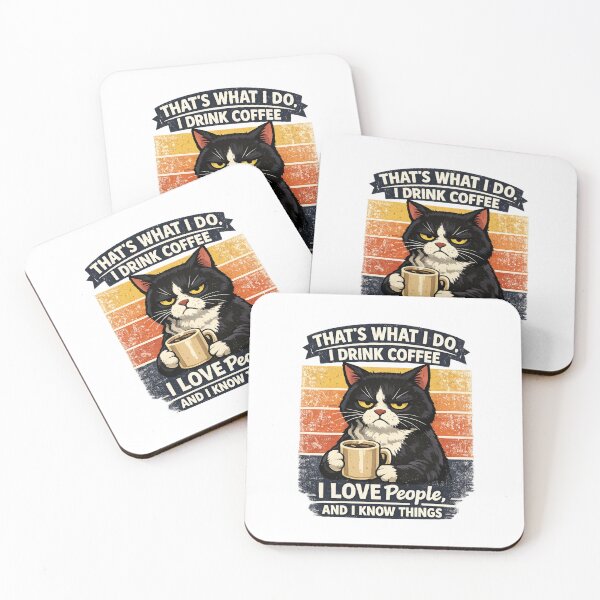 Item preview, That's What I Do I Drink Coffee I Love People And I Know Things Cat Drinking  designed and sold by Wild Shirt Studio.