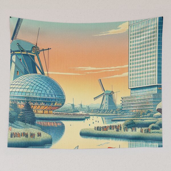 Item preview, Eindhoven Ukiyo‑e Art Print | Evoluon Dutch Landscape Japanese Style designed and sold by Vandy Fullam.