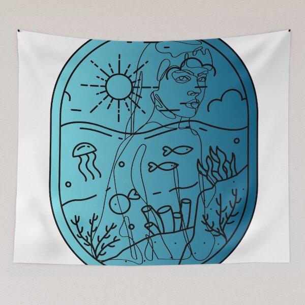 Item preview, Aquatic Horizon – Jellyfish & Sun One Line Portrait designed and sold by Kanniax.