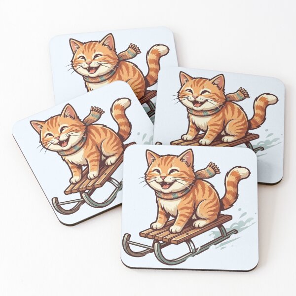 Item preview, Happy Ginger Cat Sledding Winter Fun designed and sold by HappySproutArt.