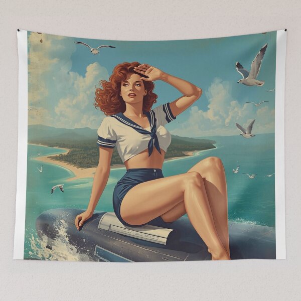 Item preview, 1940s Pin‑Up Girl Bomber Nose Art | Vintage WWII Sailor Illustration designed and sold by MissSaylor.