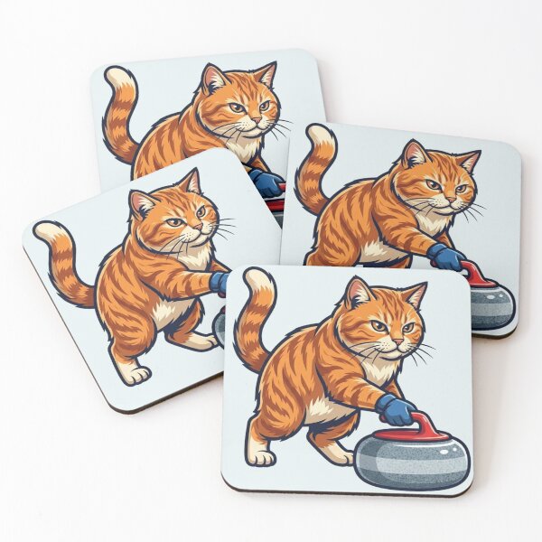 Item preview, Ginger Tabby Cat Curling Athlete Ice Sports designed and sold by HappySproutArt.
