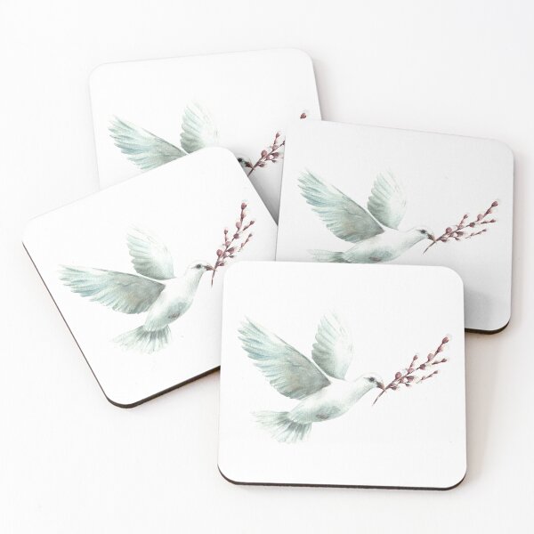 Item preview, Watercolor Dove with willow tree branch. White pigeon bird, symbol of peace, Easter. Hand drawn bird designed and sold by BartolArt.