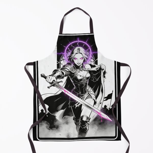 Item preview, saint of sin joan of arc inspired gothic warrior neon halo hot pink eyes electric purple halo dark fantasy engraving designed and sold by DarkMedieval.