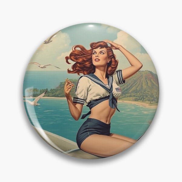 Item preview, Vintage Navy Pin‑Up Girl | WWII Bomber Nose Art Redhead Illustration designed and sold by MissSaylor.