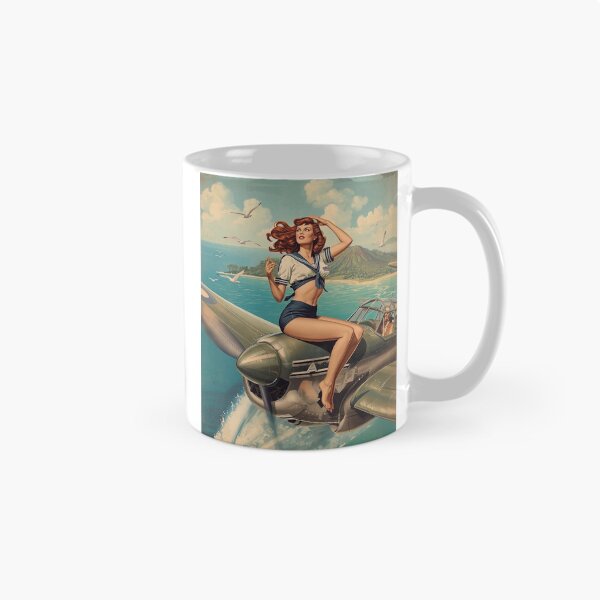 Item preview, Vintage Navy Pin‑Up Girl | WWII Bomber Nose Art Redhead Illustration designed and sold by MissSaylor.