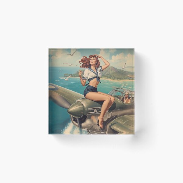 Item preview, Vintage Navy Pin‑Up Girl | WWII Bomber Nose Art Redhead Illustration designed and sold by MissSaylor.