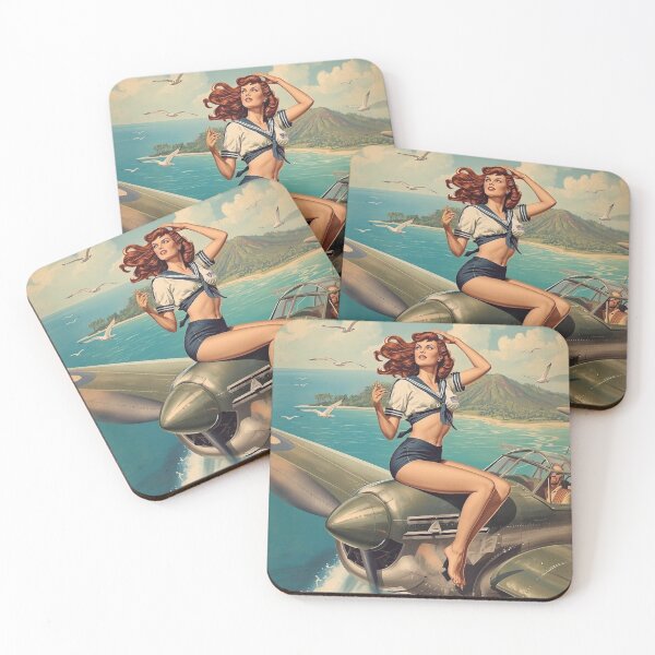 Item preview, Vintage Navy Pin‑Up Girl | WWII Bomber Nose Art Redhead Illustration designed and sold by MissSaylor.