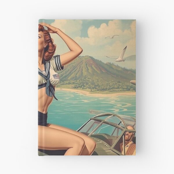 Item preview, Vintage Navy Pin‑Up Girl | WWII Bomber Nose Art Redhead Illustration designed and sold by MissSaylor.