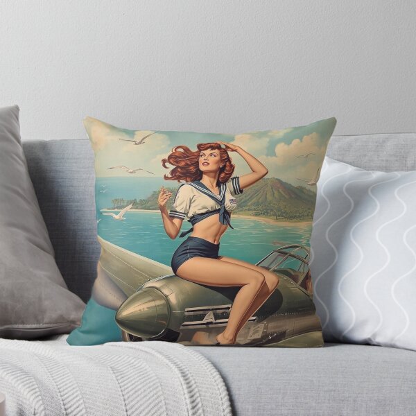 Item preview, Vintage Navy Pin‑Up Girl | WWII Bomber Nose Art Redhead Illustration designed and sold by MissSaylor.