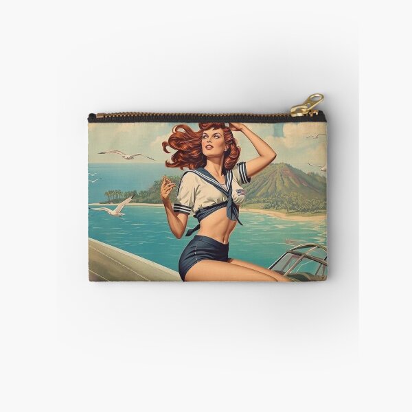 Item preview, Vintage Navy Pin‑Up Girl | WWII Bomber Nose Art Redhead Illustration designed and sold by MissSaylor.