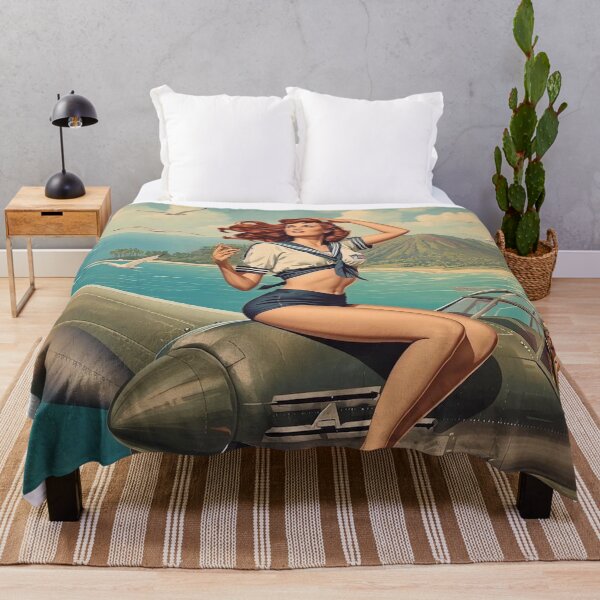 Item preview, Vintage Navy Pin‑Up Girl | WWII Bomber Nose Art Redhead Illustration designed and sold by MissSaylor.