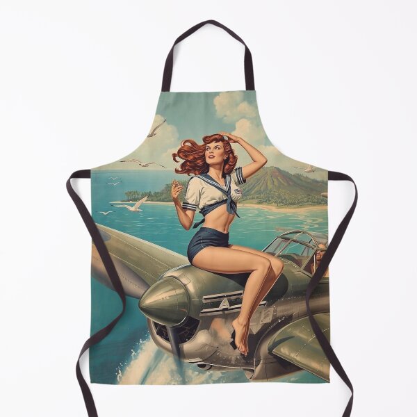 Item preview, Vintage Navy Pin‑Up Girl | WWII Bomber Nose Art Redhead Illustration designed and sold by MissSaylor.