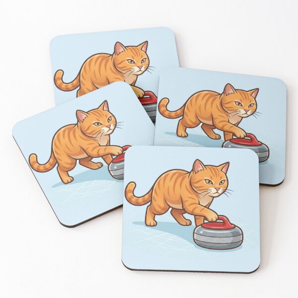 Item preview, Focused Ginger Tabby Cat Playing Curling designed and sold by HappySproutArt.