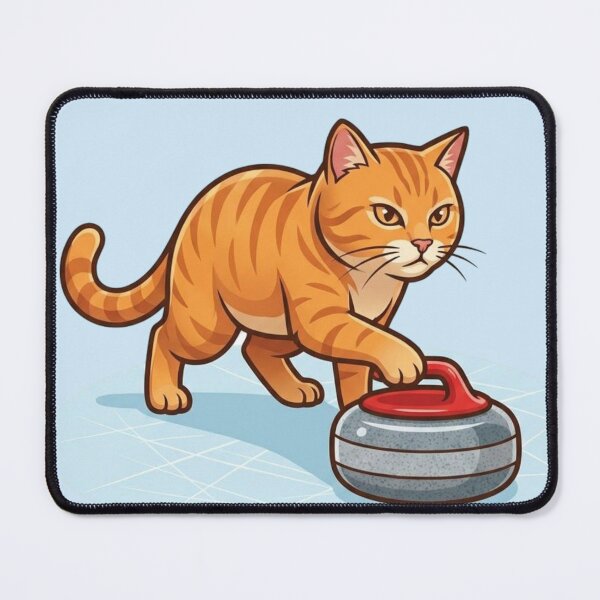Item preview, Focused Ginger Tabby Cat Playing Curling designed and sold by HappySproutArt.
