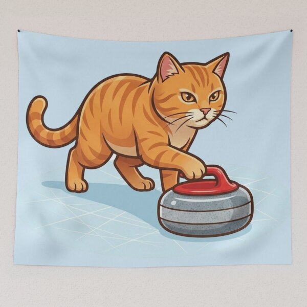 Item preview, Focused Ginger Tabby Cat Playing Curling designed and sold by HappySproutArt.