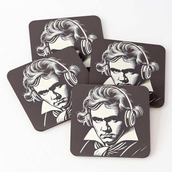 Item preview, Beethoven wearing headphones modern line art portrait designed and sold by Urbi et Orbi.