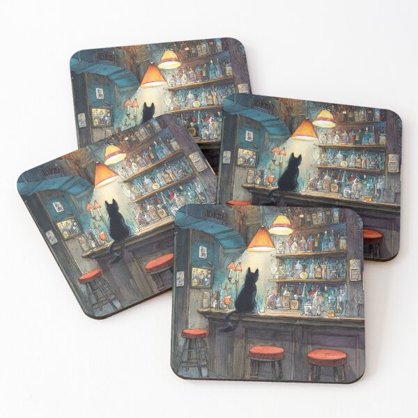 Item preview, Lonely Black Cat in Jazz Bar – Moody Anime Aesthetic Art designed and sold by Kovrika.