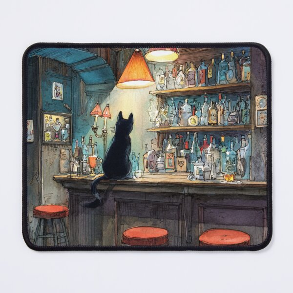 Item preview, Lonely Black Cat in Jazz Bar – Moody Anime Aesthetic Art designed and sold by Kovrika.