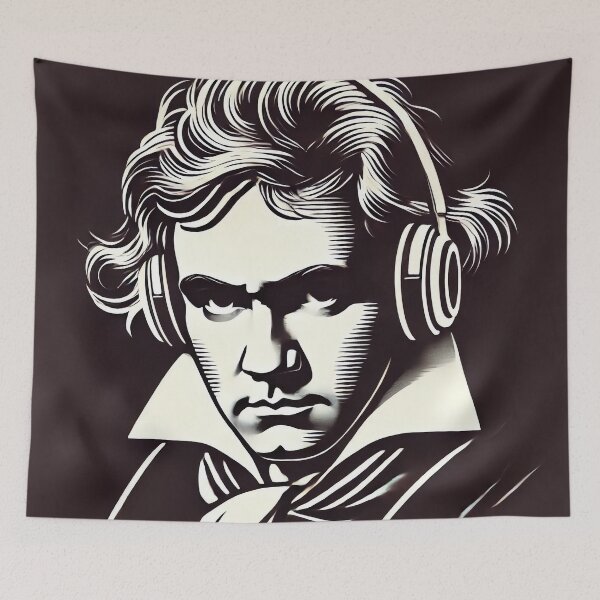 Item preview, Beethoven wearing headphones modern line art portrait designed and sold by Urbi et Orbi.