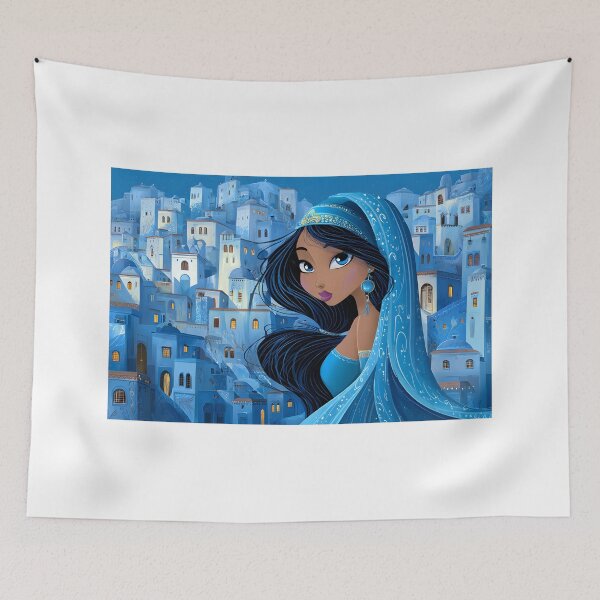 Item preview, Enchanting Blue-Hued Fantasy City Scene with Woman designed and sold by Artessie.