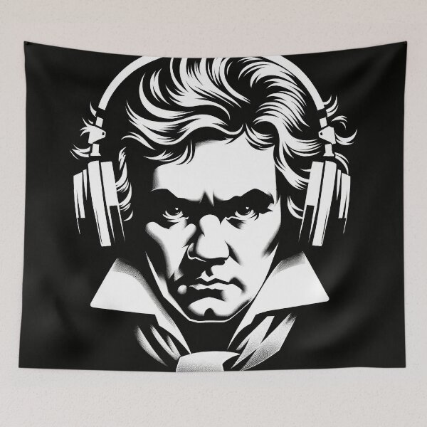 Item preview, Modern Beethoven portrait with headphones in black and white designed and sold by Urbi et Orbi.