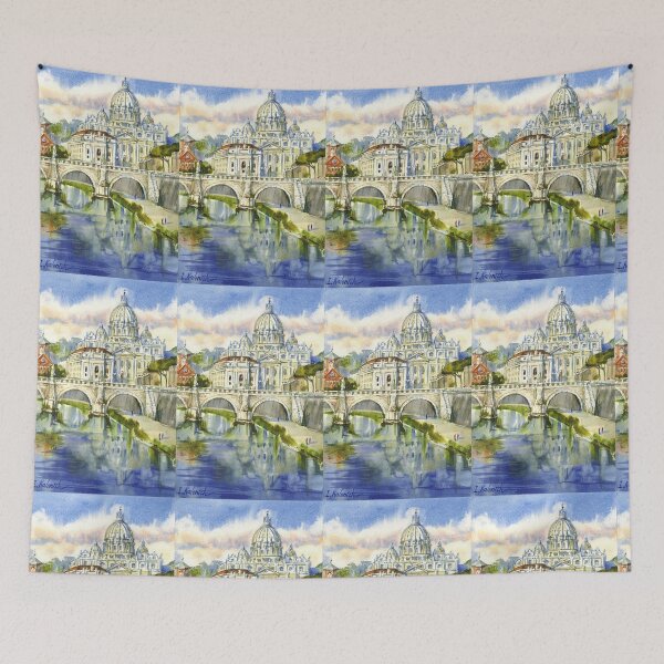 Item preview, Saint Paul`s Cathedral, Vatican view. Rome. Italian watercolor painting. designed and sold by Colibri77.