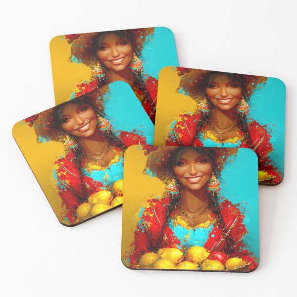 Item preview, Colorful Woman with Fruit Basket and Bright Backdrop designed and sold by Artessie.