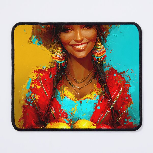 Item preview, Colorful Woman with Fruit Basket and Bright Backdrop designed and sold by Artessie.