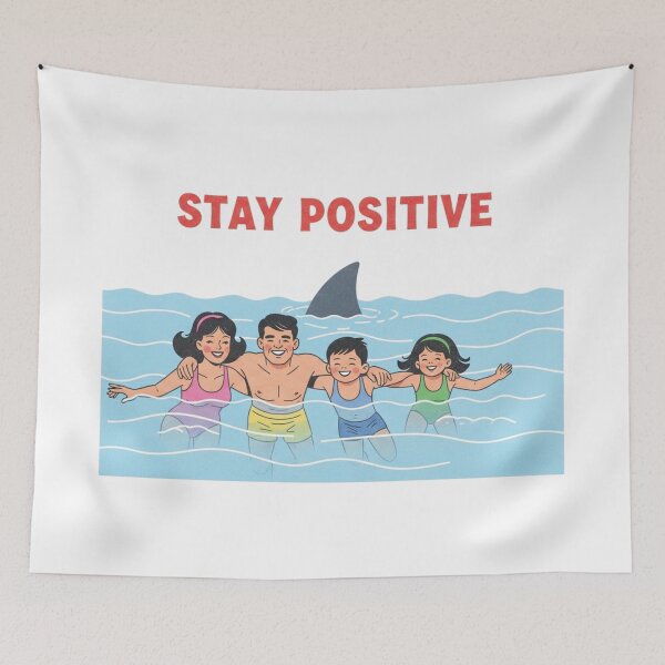 Item preview, Stay Positive – Vintage Beach Shark Parody Design designed and sold by FlamaC.