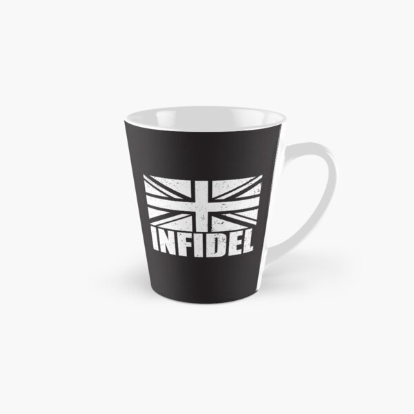 Infidel word with Union Jack British UK United Kingdom flag GRUNGE black and white on black background Brexit HD HIGH QUALITY Tall Mug
