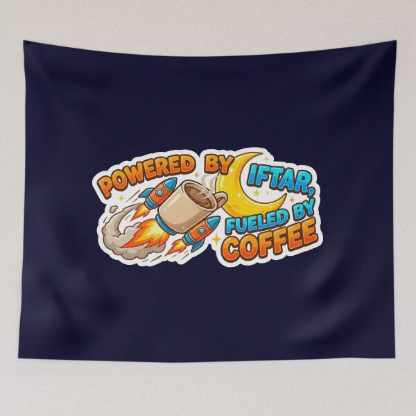 Item preview,  Powered By Iftar Fueled By Coffee - Rocket Mug Space Sticker designed and sold by chihab21.