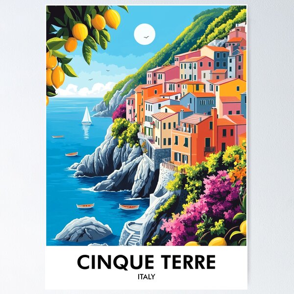 Item preview, Cinque Terre Italy Retro Travel Print designed and sold by HomeLivingCo.
