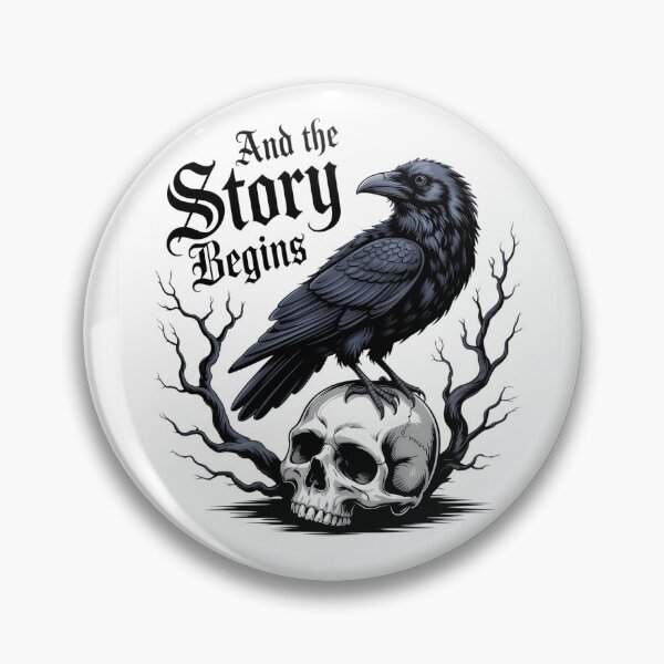 Item preview, Raven on scull, story begins, branches, tree, mood designed and sold by wizard-work.