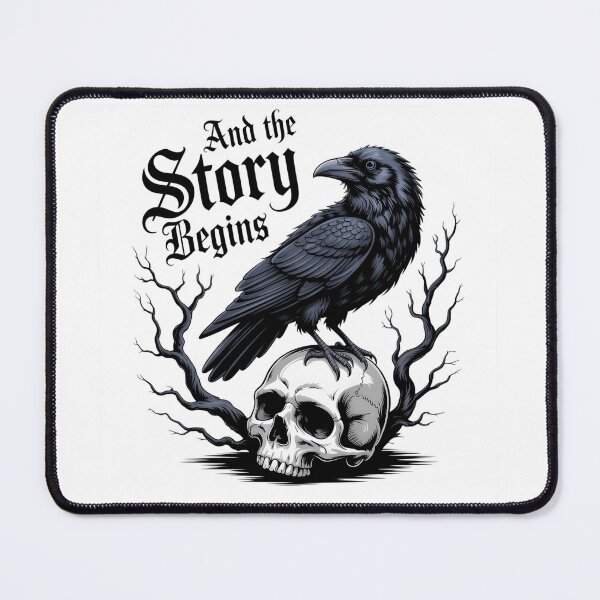 Item preview, Raven on scull, story begins, branches, tree, mood designed and sold by wizard-work.