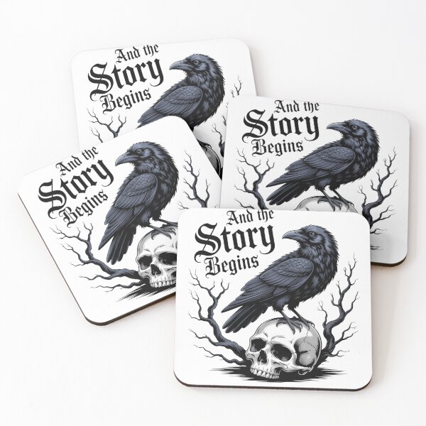 Item preview, Raven on scull, story begins, branches, tree, mood designed and sold by wizard-work.