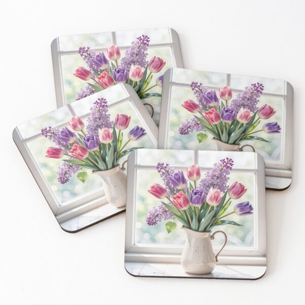 Item preview, Spring Tulips and Lilac Bouquet In Vintage Jug designed and sold by Maria Dryfhout.