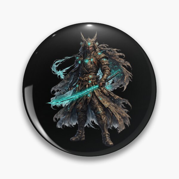 Item preview, Teal Rune Samurai – Demon Kabuto Katana Warrior (Dark Fantasy) designed and sold by Nesaith.