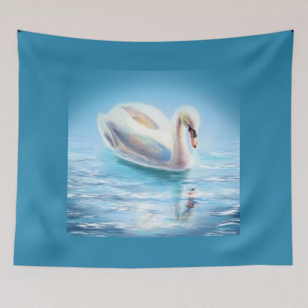 Item preview, White swan, watercolor swan painting, watercolor lake scene designed and sold by hollycooper.