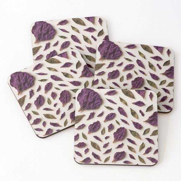 Item preview, Dried Purple Petals and Green Leaves Arranged on White Background designed and sold by EmeraldeaArt.