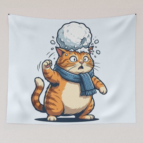 Item preview, unny Ginger Cat Hit by Snowball Winter Humor designed and sold by HappySproutArt.