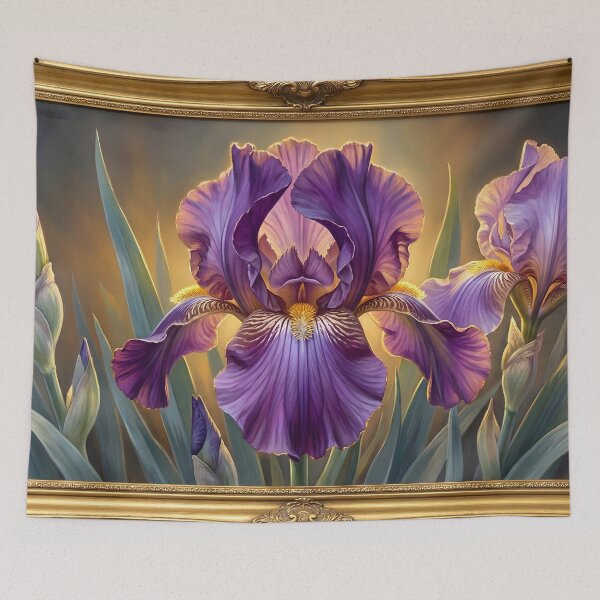 Item preview, Purple Iris Floral Wall Art – Dramatic Gold Frame Botanical Canvas Painting designed and sold by DesignAnother.