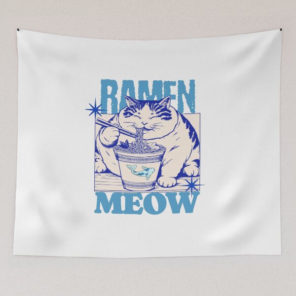 Item preview, Cat Eating Ramen Blue designed and sold by Dreambigdigital.