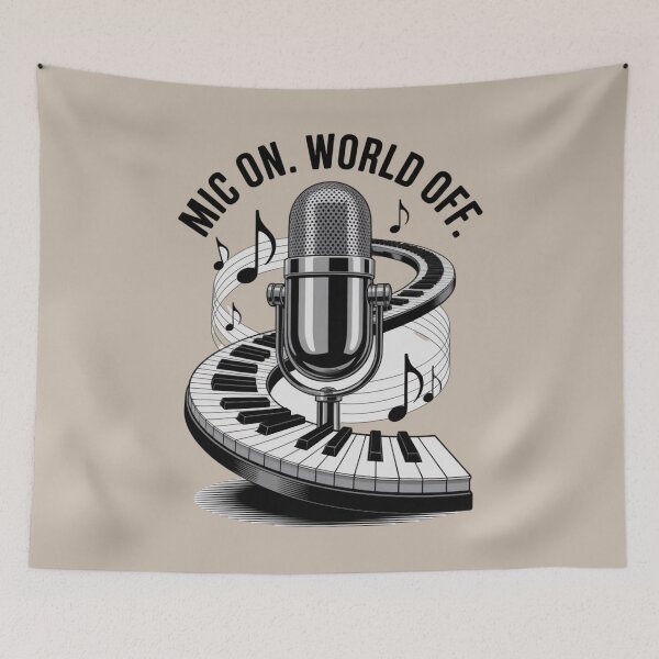 Item preview, retro microphone - vintage mic - classic microphone - singer - vocalist - singing - music lover - music notes - musical notes - treble clef - piano keys - pianist - keyboard instrument designed and sold by JansenGS.