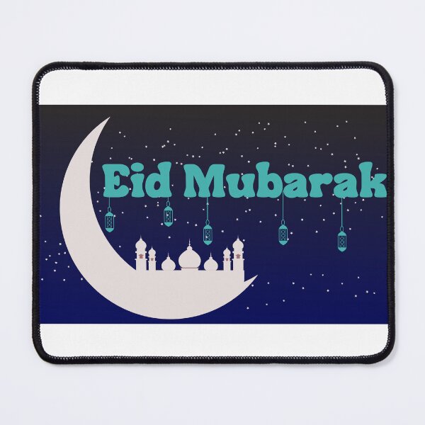 Item preview, Eid Mubarak Typography Design with Crescent Moon and Mosque Silhouette | Islamic Festival Greeting Illustration designed and sold by PixelWaveBD.