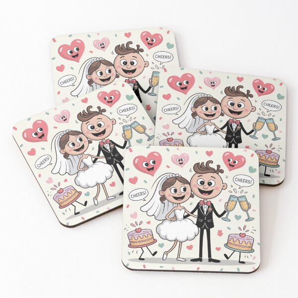 Item preview, Cheers to Love! Whimsical Cartoon Bride & Groom Wedding Toast designed and sold by Midnight Veil Designs.