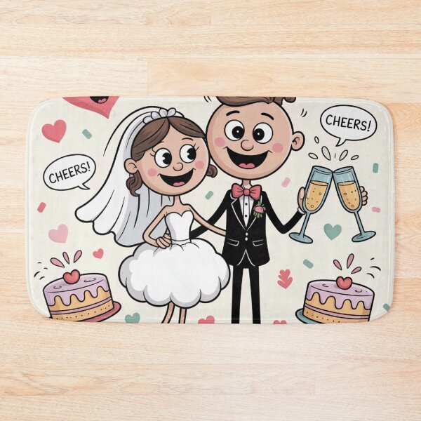 Item preview, Cheers to Love! Whimsical Cartoon Bride & Groom Wedding Toast designed and sold by Midnight Veil Designs.