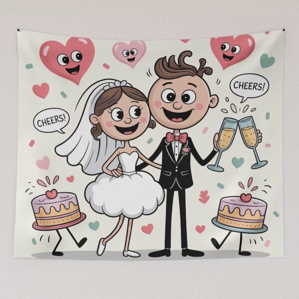 Item preview, Cheers to Love! Whimsical Cartoon Bride & Groom Wedding Toast designed and sold by Midnight Veil Designs.