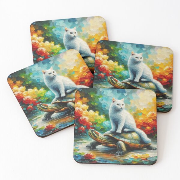 Item preview, White Cat on Turtle – A Magical Journey Through Colors, Trust and Dreamworlds designed and sold by FotoworldEdel.